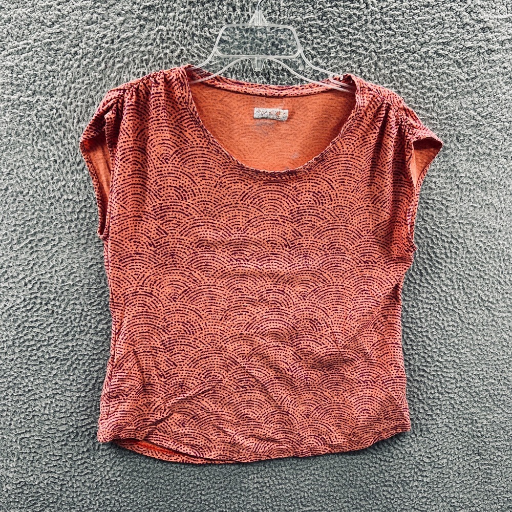 Columbia Womens Abstract Knit Top Large Coral Indie Boho Stretch Travel Capsule